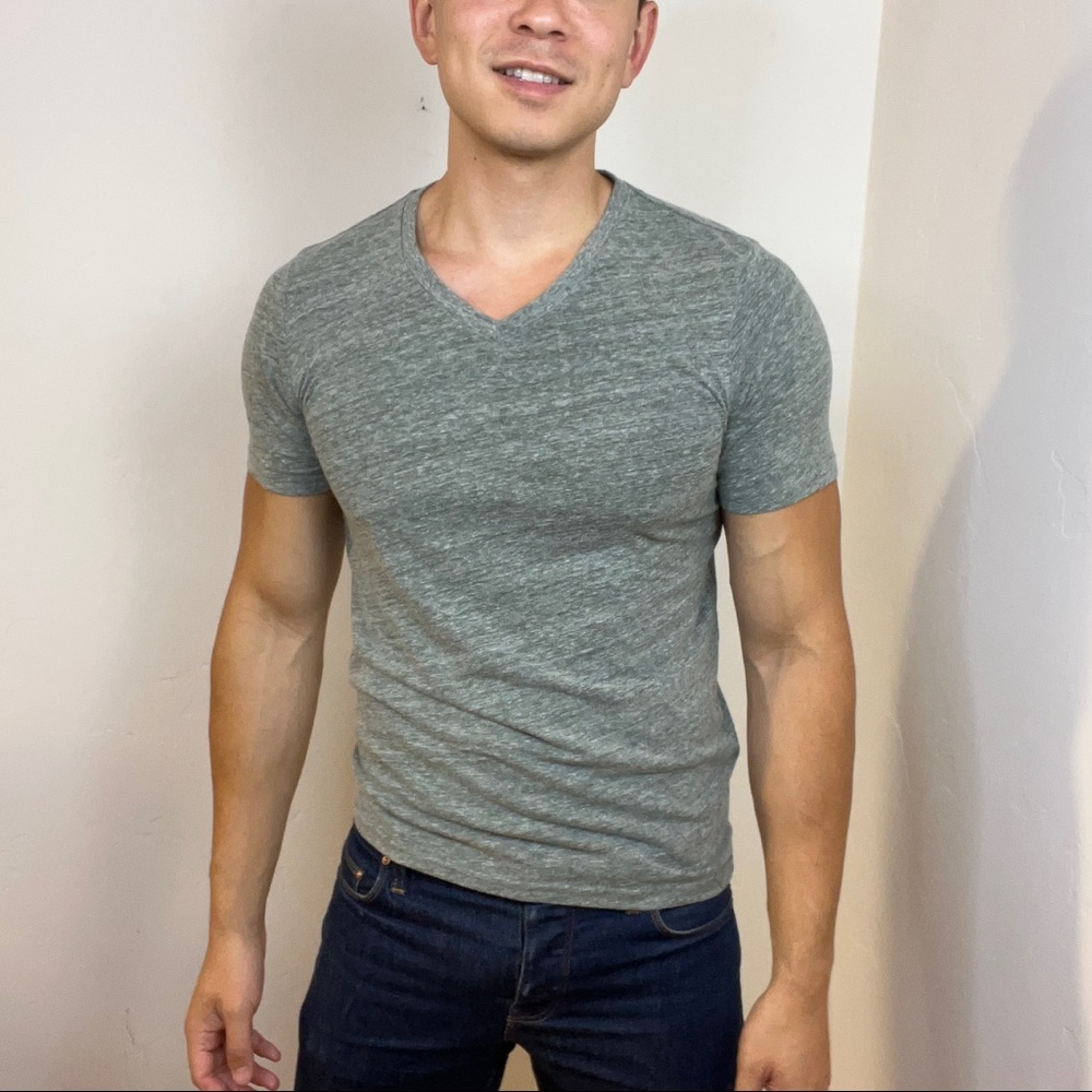 Green heathered V-neck